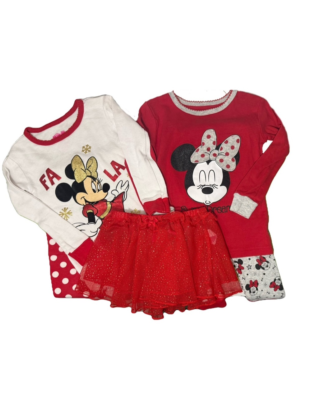 Two Red and White Girls' Minnie Mouse Set with Sparkle Skirt